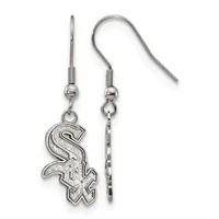 Pair of silver-toned earrings with Chicago White Sox logo charms hanging from fish hook wires.