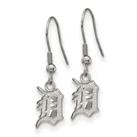 Pair of silver-colored dangle earrings with hook closures, each featuring a textured Gothic-style letter D pendant with cutout details.
