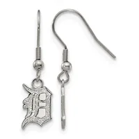 Pair of silver-toned dangle earrings with fish hook closures, each featuring a detailed letter D charm with textured surface.