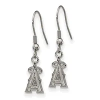 Pair of silver-toned dangle earrings with fish hook wires and letter A charms hanging below.