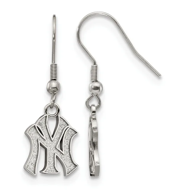 A pair of silver-toned earrings with fish hook wires, each featuring a textured shield-shaped pendant with the letter Y cutout in the center.