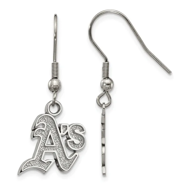 A pair of silver-toned earrings with hook-style wires and textured letter charms hanging from small ball and coil connectors.