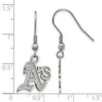 A pair of silver-toned earrings with textured letter charms and matching ear wires, displayed next to a ruler showing approximately one inch in length.