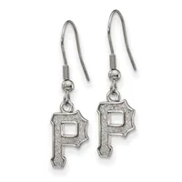 Pair of silver-toned earrings with hook closures featuring textured letter P charms with cutout centers, shown against a white background.