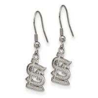 Pair of silver-toned fish-hook earrings with textured rectangular pendants hanging from ball-and-coil connectors.