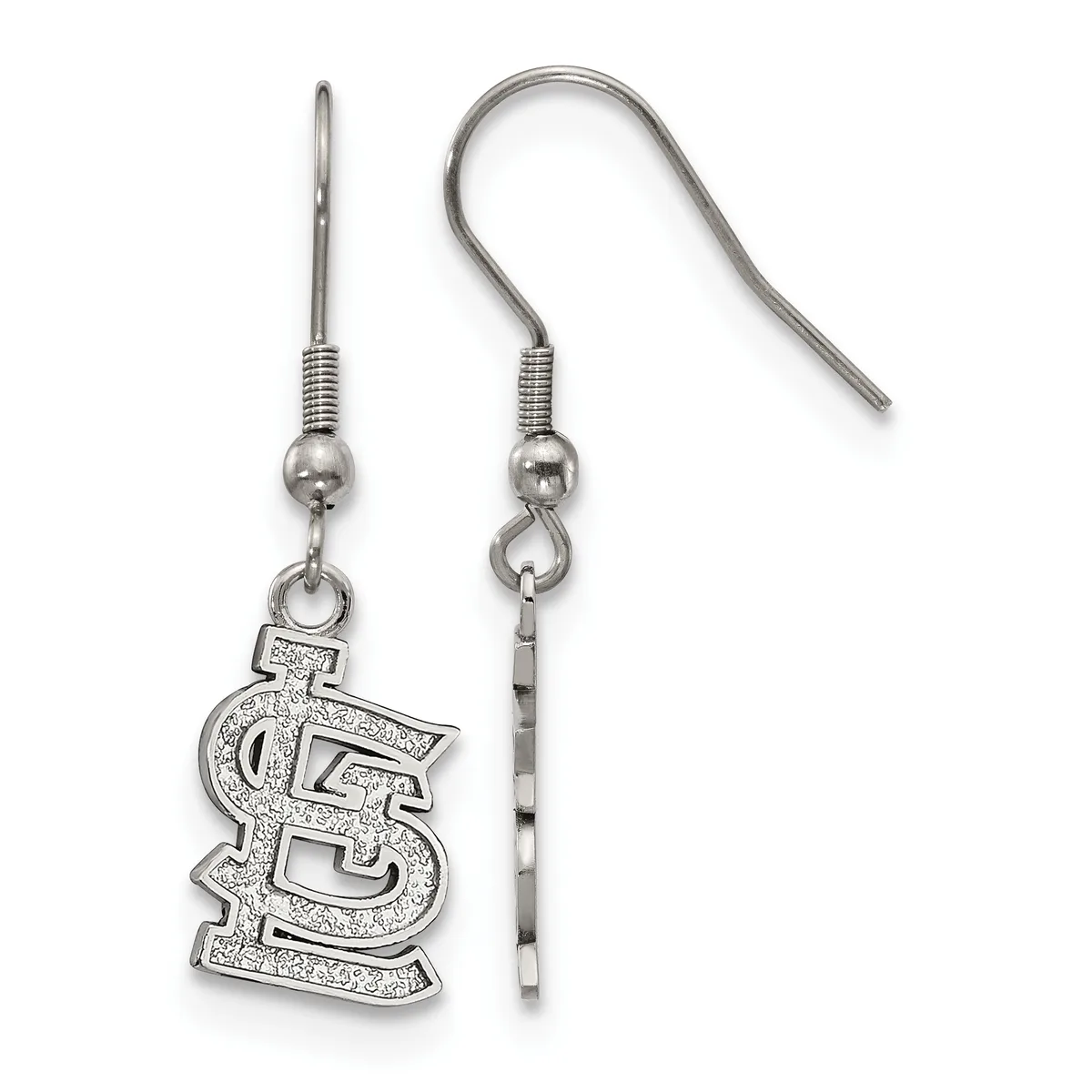 A pair of silver-toned fish hook earrings with decorative ball and coil details, each hanging a textured number 25 charm.