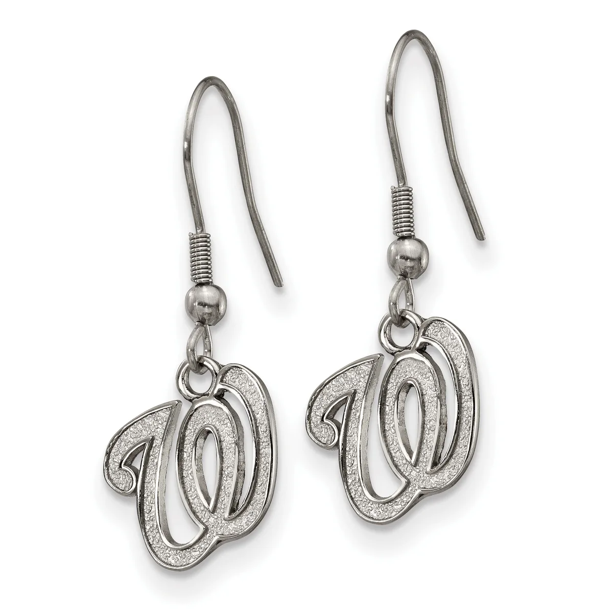 Pair of silver-toned dangle earrings with hook-style ear wires, each featuring an ornate number 90 pendant with textured surfaces.