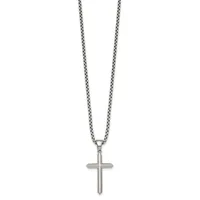 Silver-toned chain necklace with a polished cross pendant hanging from the center.