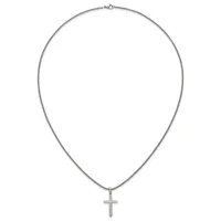 Silver chain necklace with a small cross pendant hanging from the center.