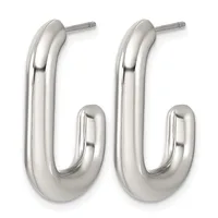 A pair of polished silver-toned chunky oval hoop earrings with post and clutch backs, shown from the front.