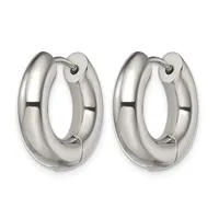 A pair of polished silver-toned chunky hoop earrings with a smooth, rounded tubular design and post closures.