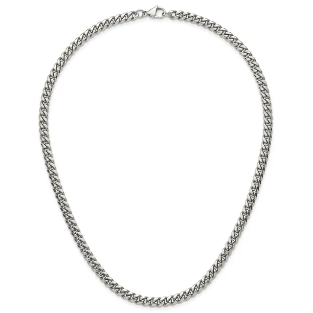 A silver-toned curb chain necklace with a lobster claw clasp, displayed against a white background.
