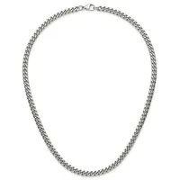 A silver-toned curb chain necklace with a lobster claw clasp, displayed against a white background.