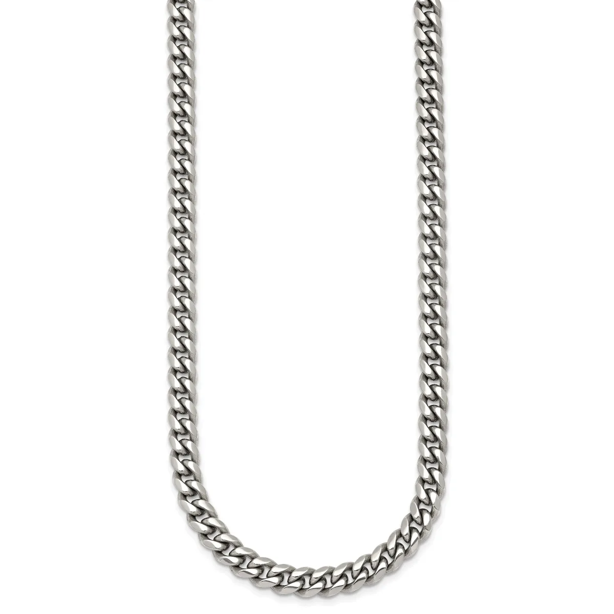 Silver-toned curb chain necklace displayed against a white background.