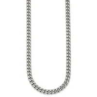 Silver-toned curb chain necklace displayed against a white background.