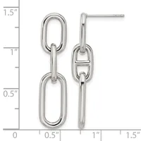 Two silver-toned chain link earrings with oval-shaped links displayed next to a ruler showing measurements up to 1.5 inches.