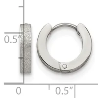 A pair of textured silver hoop earrings with a measurement scale showing they are approximately 0.5 inches in diameter.