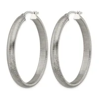 A pair of silver-toned textured hoop earrings with a coiled or ribbed surface pattern, shown against a white background.