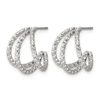 Pair of silver-toned double hoop earrings with textured surface and post closures, displayed against a white background.