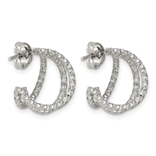 Pair of silver-toned chunky chain hoop earrings with textured surfaces and post backs, shown against a white background.