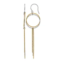 Two-tone textured dangle earrings with a circular hoop at the top and long chain fringe below, shown on a white background.