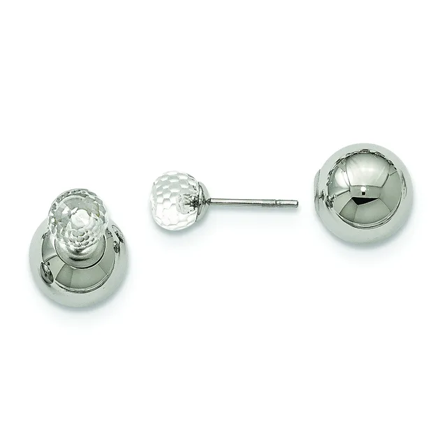 Three sterling silver stud earrings displayed in a row: two with polished spheres and one with a faceted crystal ball, all on post backs.