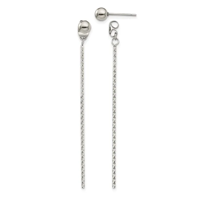 Sterling silver earring set consisting of two pairs: small polished ball studs and longer dangle earrings with twisted chain design and ball tops.