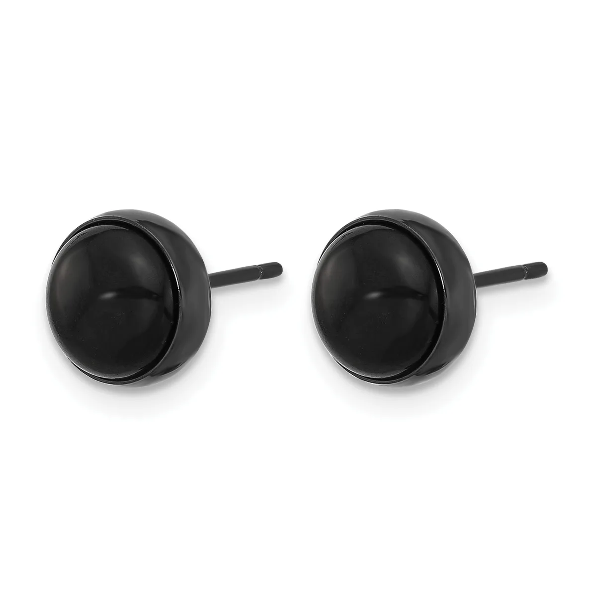 A pair of black spherical stud earrings with short posts, displayed against a white background.
