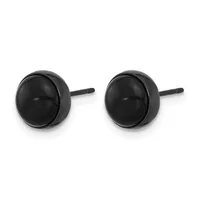 A pair of black spherical stud earrings with short posts, displayed against a white background.