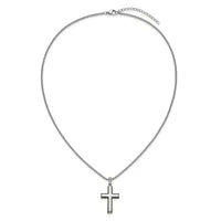 Silver-toned chain necklace with an adjustable length and a polished cross pendant hanging from the center.