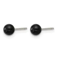 A pair of black spherical stud earrings with silver-toned posts and backs displayed side by side against a white background.