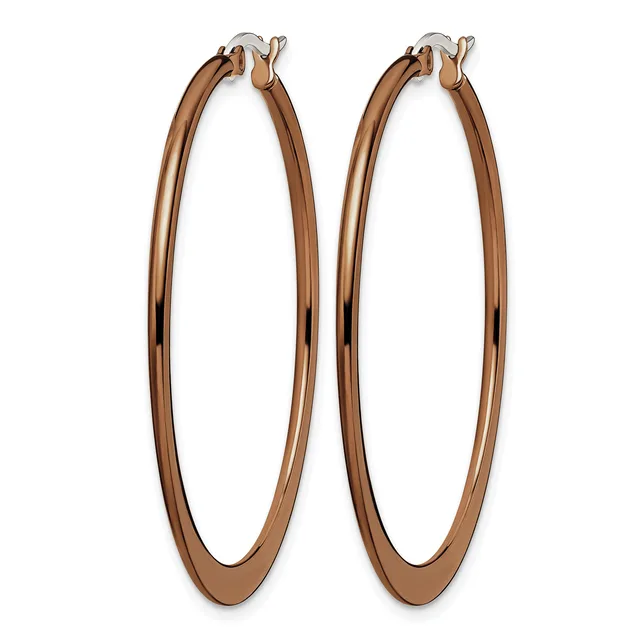 A pair of rose gold-toned oval hoop earrings with a polished finish and click-post closures.