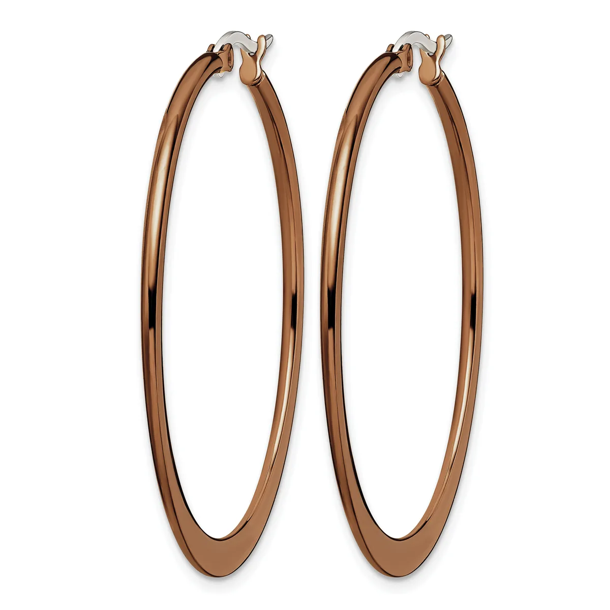 A pair of rose gold-toned oval hoop earrings with a polished finish and click-post closures.