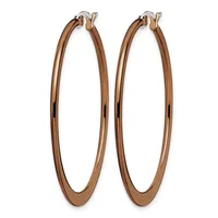 A pair of rose gold-toned oval hoop earrings with a polished finish and click-post closures.
