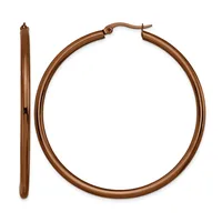 Pair of bronze-toned hoop earrings displayed against a white background, shown from the front and side view.