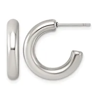 A pair of polished sterling silver chunky hoop earrings with post and clutch backs, shown from the front.