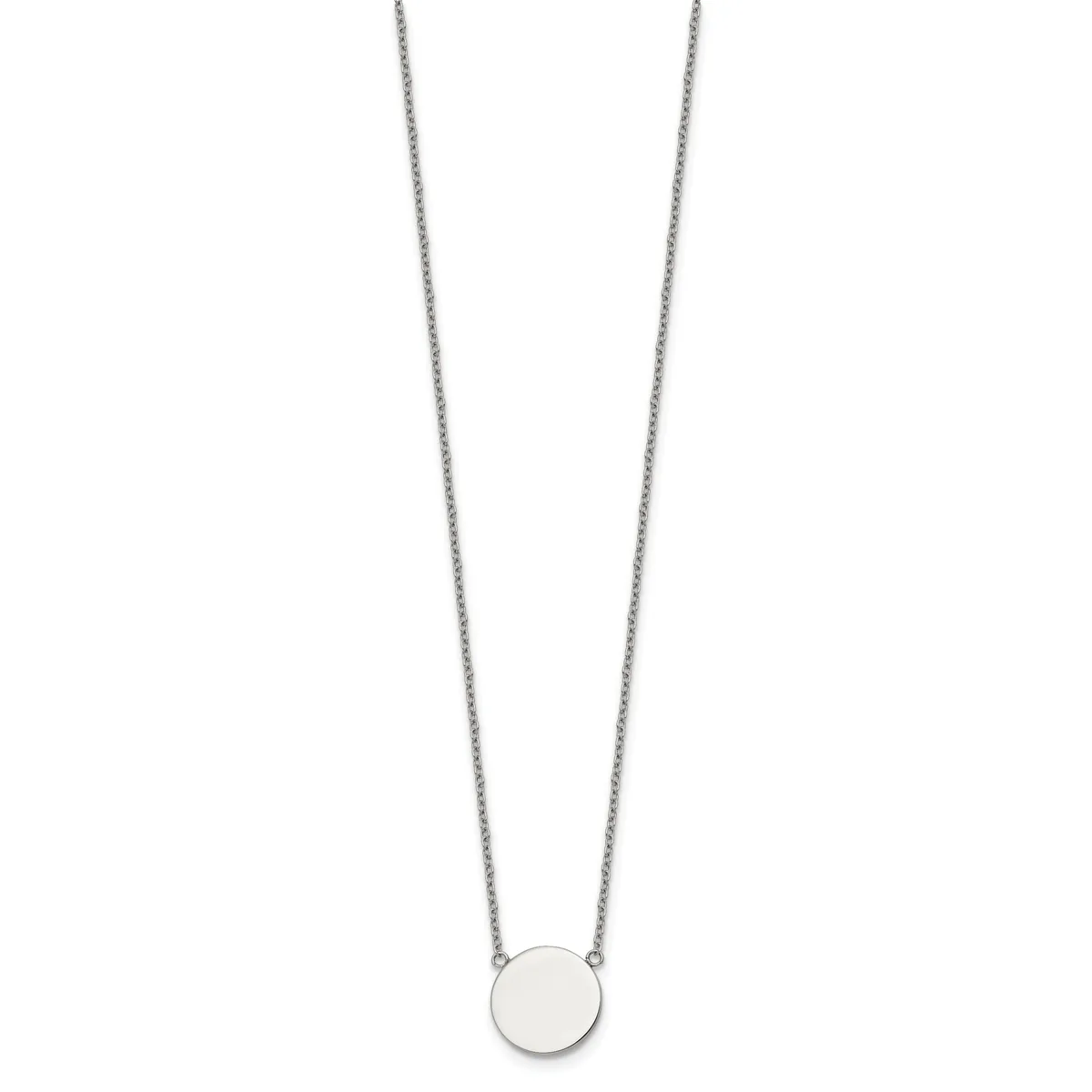 Silver-toned chain necklace with a small circular disc pendant hanging from the center.