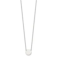 Silver-toned chain necklace with a small circular disc pendant hanging from the center.