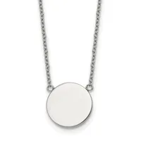 Silver chain necklace with a plain circular disc pendant suspended from two chain segments.