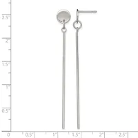 Pair of silver dangle earrings with round frosted stone tops and long thin chains, displayed against a ruler showing approximately 2.5 inches in length.