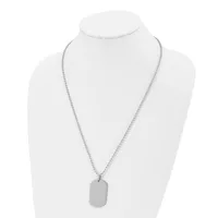 Silver-toned chain necklace with a rectangular pendant displayed on a white mannequin bust.