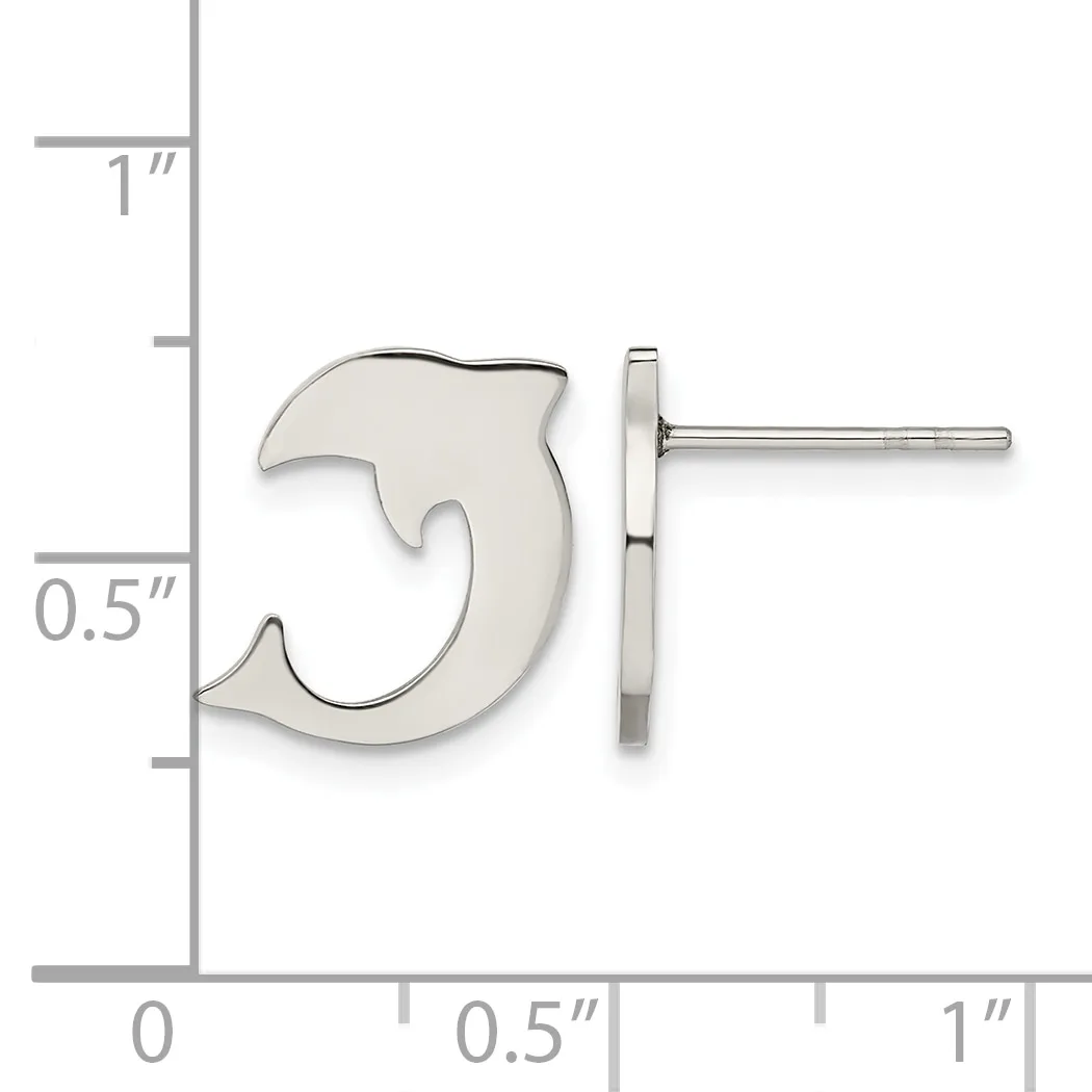 Silver number 5 stud earring shown front and back view next to a ruler measuring approximately 0.5 inches tall and 0.75 inches wide.