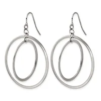 Pair of silver-toned double oval loop earrings with fish hook ear wires, displayed against a white background.