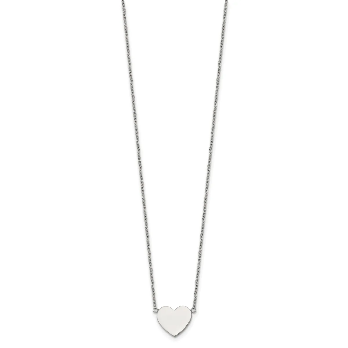 Silver-toned chain necklace with a small polished heart pendant hanging from the center.