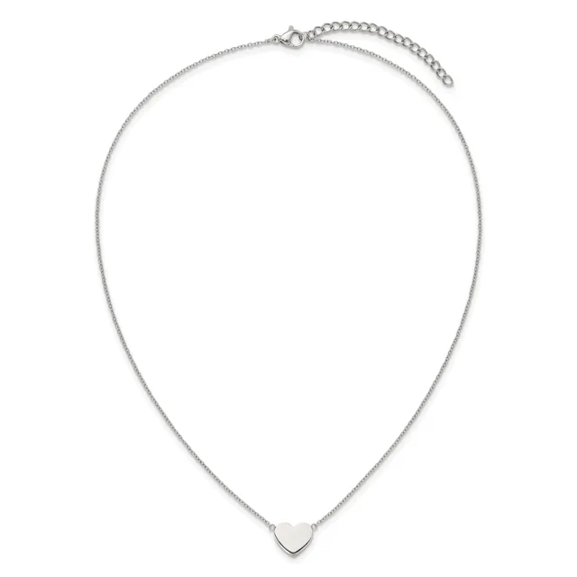 Silver-toned chain necklace with a small heart pendant and an adjustable extension chain with a lobster clasp.