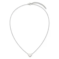Silver-toned chain necklace with a small heart pendant and an adjustable extension chain with a lobster clasp.