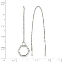 Three silver chain necklaces displayed against a ruler showing measurements up to 2.5 inches: one with a hexagon pendant, one with a small rectangular bar, and one with a longer rectangular bar.