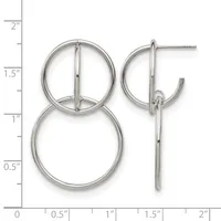 Silver-toned stacked circle earrings with posts and backs, displayed against a ruler showing approximately two inches in height.