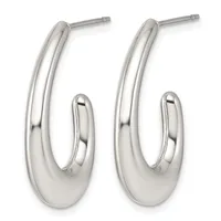 A pair of polished silver hoop earrings with post and clutch backs, shown from the front against a white background.