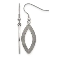 A pair of stainless steel earrings with textured oval pendants hanging from curved ear wires.